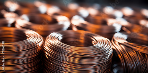 Copper wire in a factory, close-up of copper wire