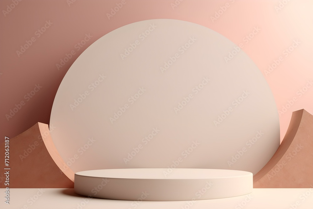 3d Rendering of Pastel Minimal Scene of White Blank Podium With Earth Tones Theme. Muted Saturated Color. Simple Geometric Shapes Design. 3d Rendering of Pastel Minimal Scene of White Blank Podium With Earth Tones Theme. Muted Saturated Color. Simple Geometric Shapes Design.