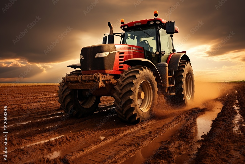 The tractor plowing the fertile soil, preparing it for planting season. The tractor plowing the fertile soil, preparing it for planting season.