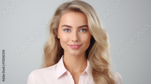 Beautiful elegant blond woman on a white background. 