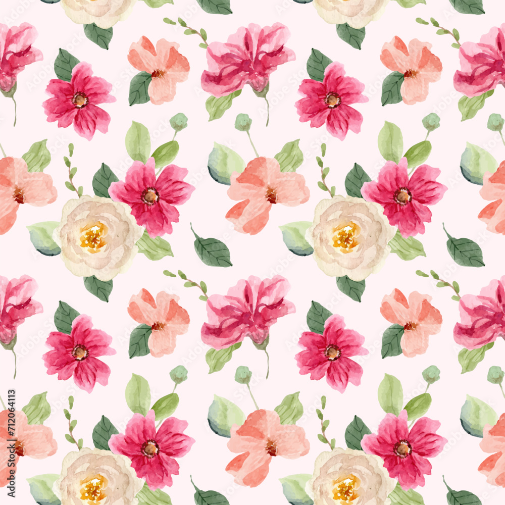 pink white floral watercolor seamless pattern