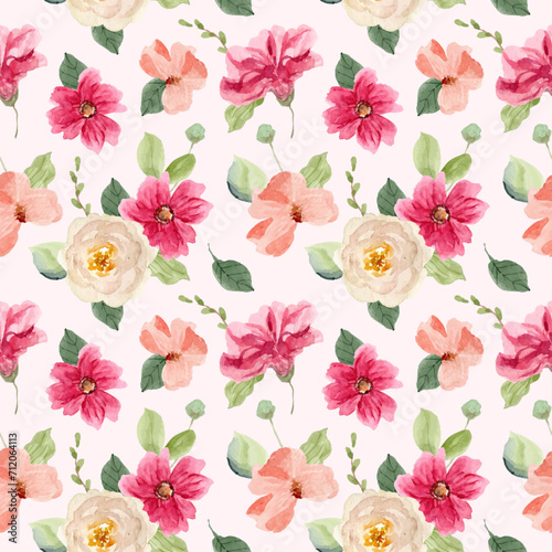 pink white floral watercolor seamless pattern