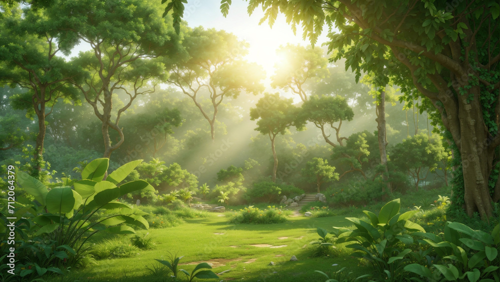 Fototapeta premium Tropical forest background, rainforest landscape