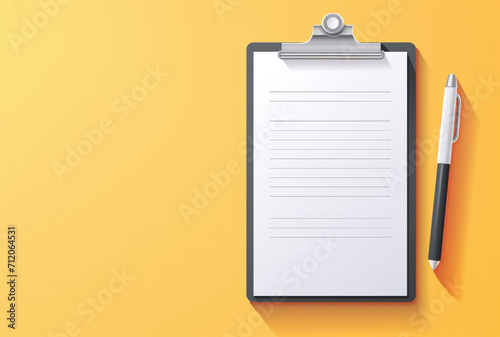 flat lay copy space sheet document on yellow background photo
