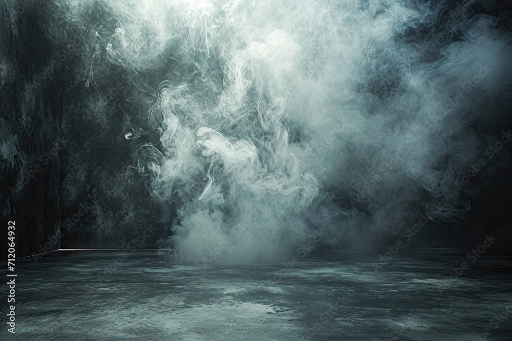 Abstract white smoke and fog on dark concrete background modern artistic concept with light and shadow creating mysterious smoky in empty room for futuristic studio designs and creative backdrops Abstract white smoke and fog on dark concrete background modern artistic concept with light and shadow creating mysterious smoky in empty room for futuristic studio designs and creative backdrops