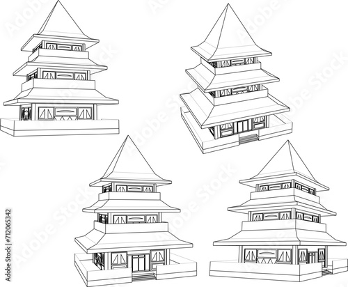 Vector sketch illustration of traditional ethnic simple holy temple design