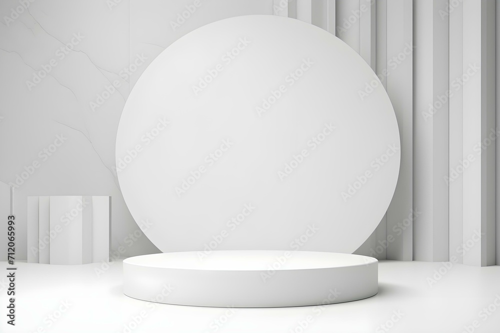 3d Rendering Geometric Forms. Blank Podium Display in White Marble Color. Minimalist Pedestal or Showcase Scene for Present Product and Mock Up. 3d Rendering Geometric Forms. Blank Podium Display in White Marble Color. Minimalist Pedestal or Showcase Scene for Present Product and Mock Up.