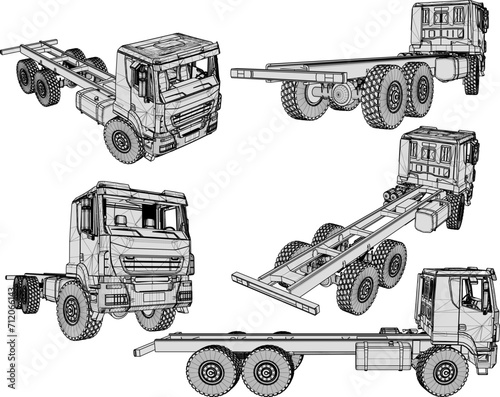 Vector sketch illustration of trailer truck design without container