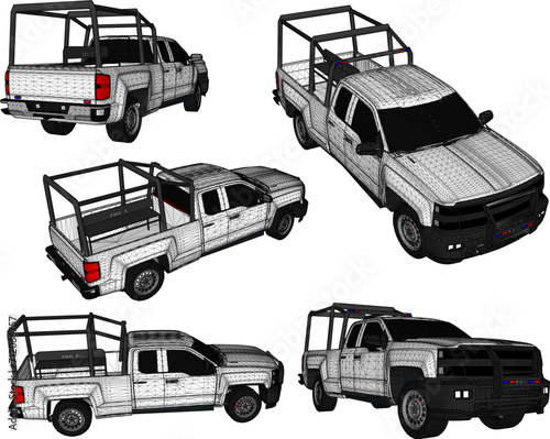 Vector sketch illustration of the design of a pickup car modified to carry passengers