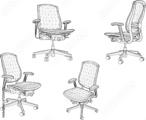 Vector sketch illustration of the design of a swivel wheel gaming chair for a guy's work desk