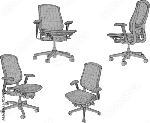 Vector sketch illustration of the design of a swivel wheel gaming chair for a guy's work desk 