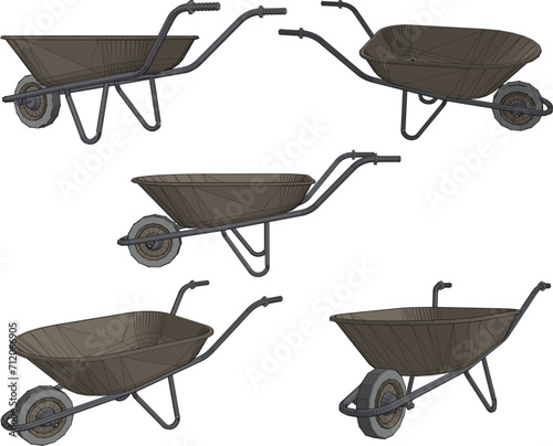 Vector sketch illustration of the design of a wheelbarrow carrying construction materials