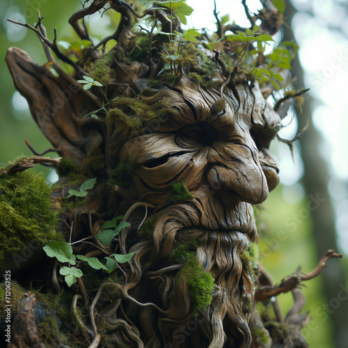 Ancient Tree Ogre Spirit Face in an Enchanted Forest photo