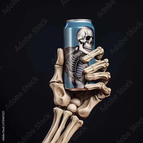 Creative Artwork of Skeleton Hand Holding Beer Can
