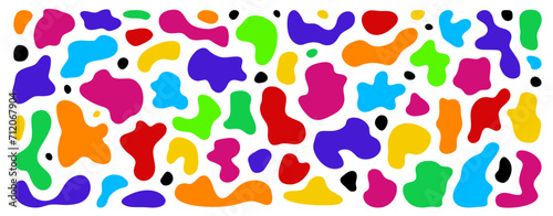 Playful vector seamless pattern. Memphis style freeform liquid organic shapes, blobs, blots. Trendy vibrant play abstract print, banner, pattern. Matisse inspired fluid kids amoeba blot illustration