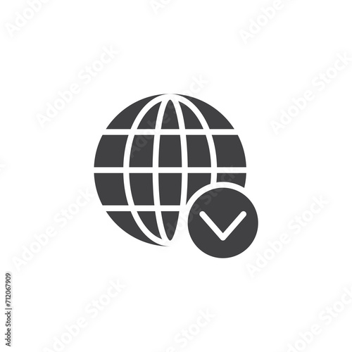 Globe and check mark vector icon