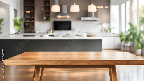 Empty table with abstract blurred background. blur living room. for product display.