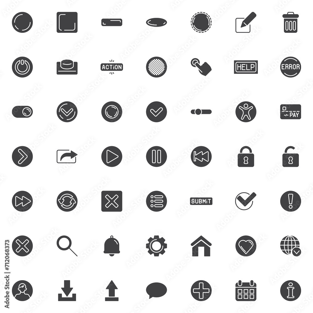 UI buttons vector icons set