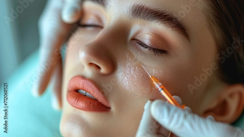 jeune femme qui va se faire faire une injection de produit sur le visage