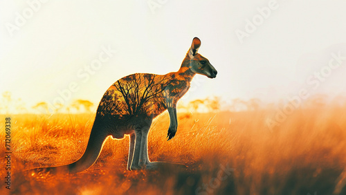 Kangaroo in Stunning Double Exposure Australian Outback Beauty