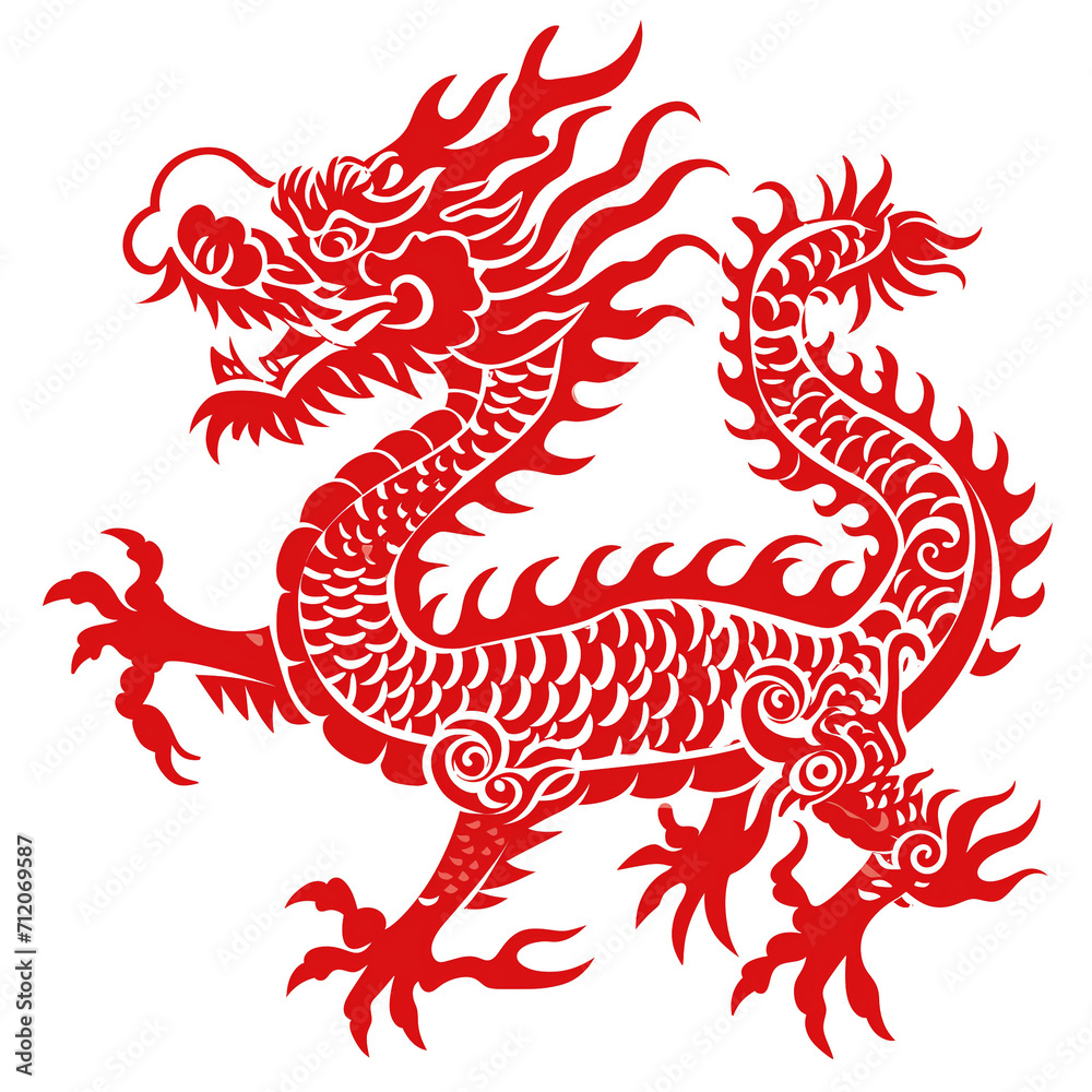 Fototapeta premium Red Paper dragon. Illustrating Cultural Symbolism. 2024 Chinese loong new year concept. Transparent background.