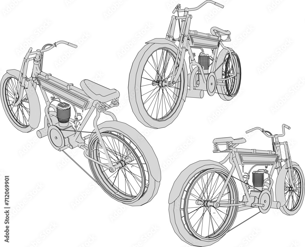 Vector sketch illustration of vintage classic old motorbike design collection - obrazy, fototapety, plakaty 