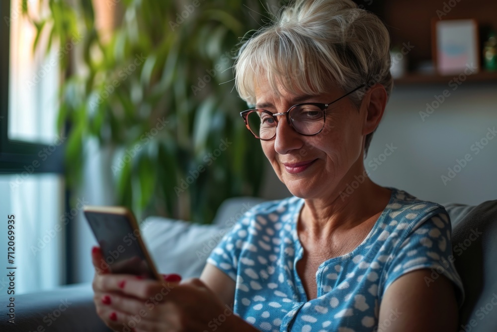An elderly woman uses social media at home and practices using technology. When an elderly woman started using social media at home, she began to learn more.