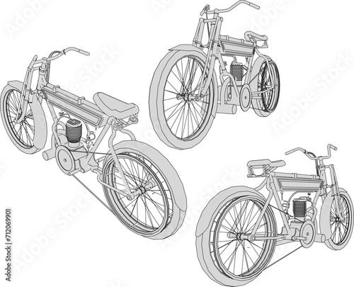 Vector sketch illustration of vintage classic old motorbike design collection