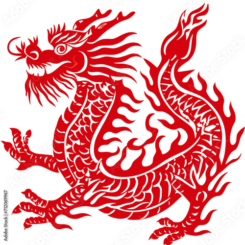 Red Paper dragon. Illustrating Cultural Symbolism. 2024 Chinese loong new year concept. Transparent background.