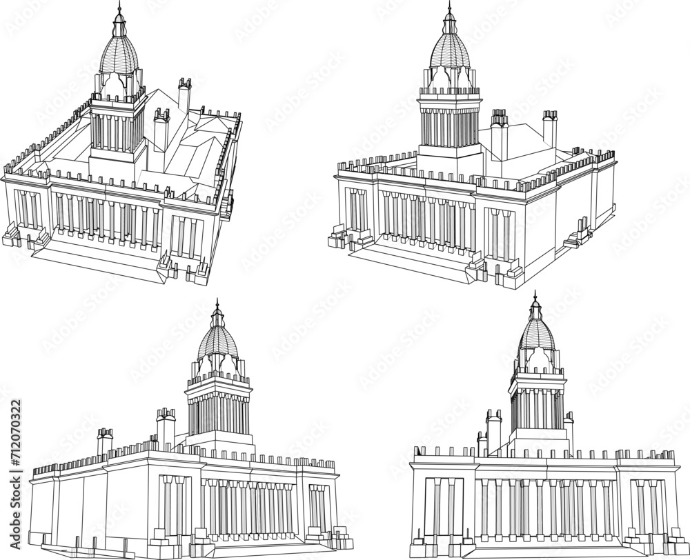 Vector sketch illustration of vintage old classic government building design