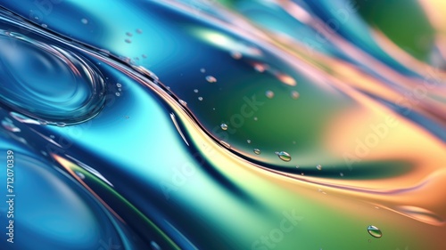 The close up of a glossy liquid surface in cool blue and green colors with a soft focus. Generative AI AIG30. generative AI