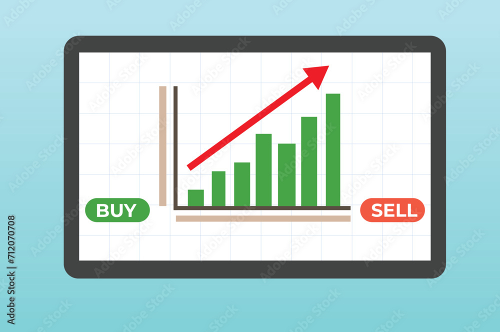 business graph growth  on tablet buy and sell stock Share