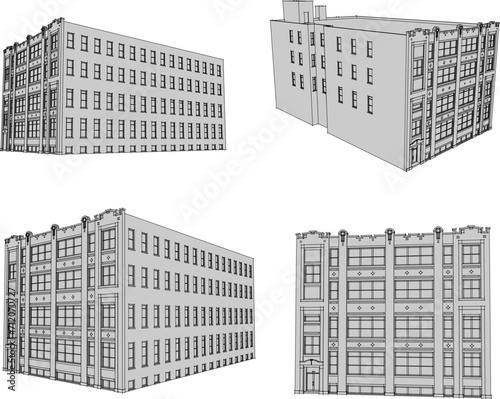 Vector sketch illustration of vintage classic hotel apartment building design