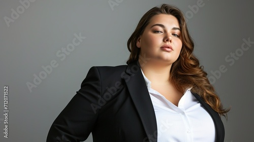 Plus size European woman in suit. body positivity