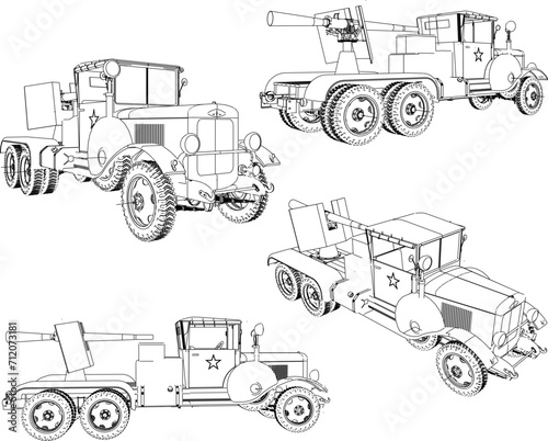 Vector sketch illustration of war car vehicle design with missiles in the bed