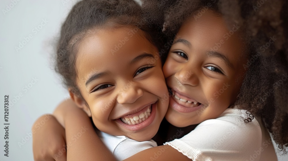 Cute happy african american siblings hugging Cute happy african american siblings hugging