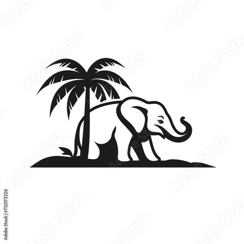 Elephant and a palm tree