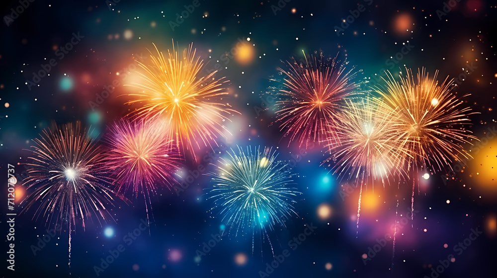 Beautiful creative holiday background with fireworks and sparkles