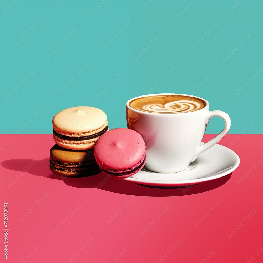 cup of coffee with macarons cup of coffee with macarons