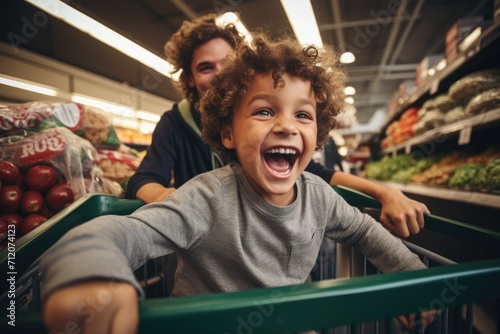 photo of children having fun at the grocery store photo