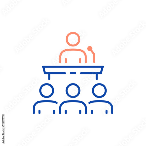 Conference line icon. Vector illustration. Editable stroke. Easily changes to any color.