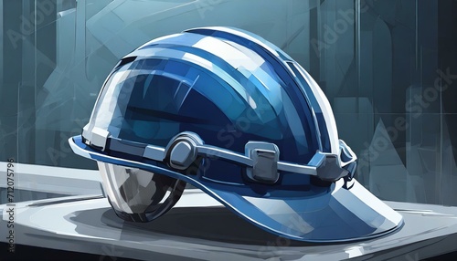 helmet on a white, blue hard hat, blue hard hat, Modern blue hard hat protective safety helmet, 