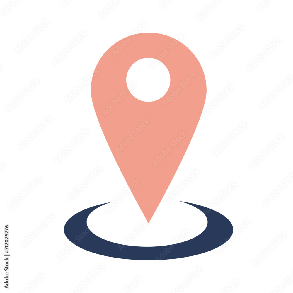 Red location icon. Pin for navigation system and maps on white background Red location icon. Pin for navigation system and maps on white background