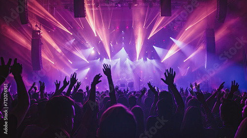 Crowd with raised hands at concert - summer music festival