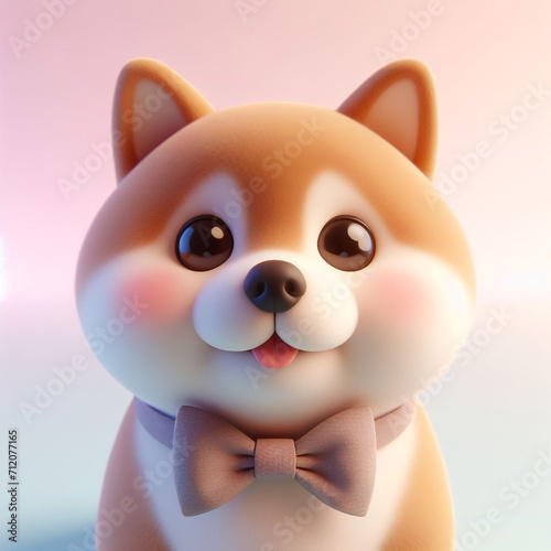 3d cute shiba dog wearing tie