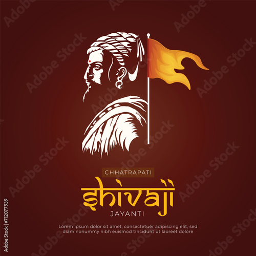 Happy Chhatrapati Shivaji Maharaj Jayanti Greeting Card and Post Design. Shivaji Jayanti with Maratha Flag Vector Illustration photo