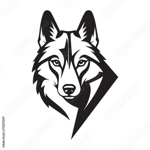 Dog face logo icon. Pet, family, wool, breed, paws, tail, barking, purring, guard, watchdog, guide, courtship, care, training. Vector icon in line, black and white style © VectBox