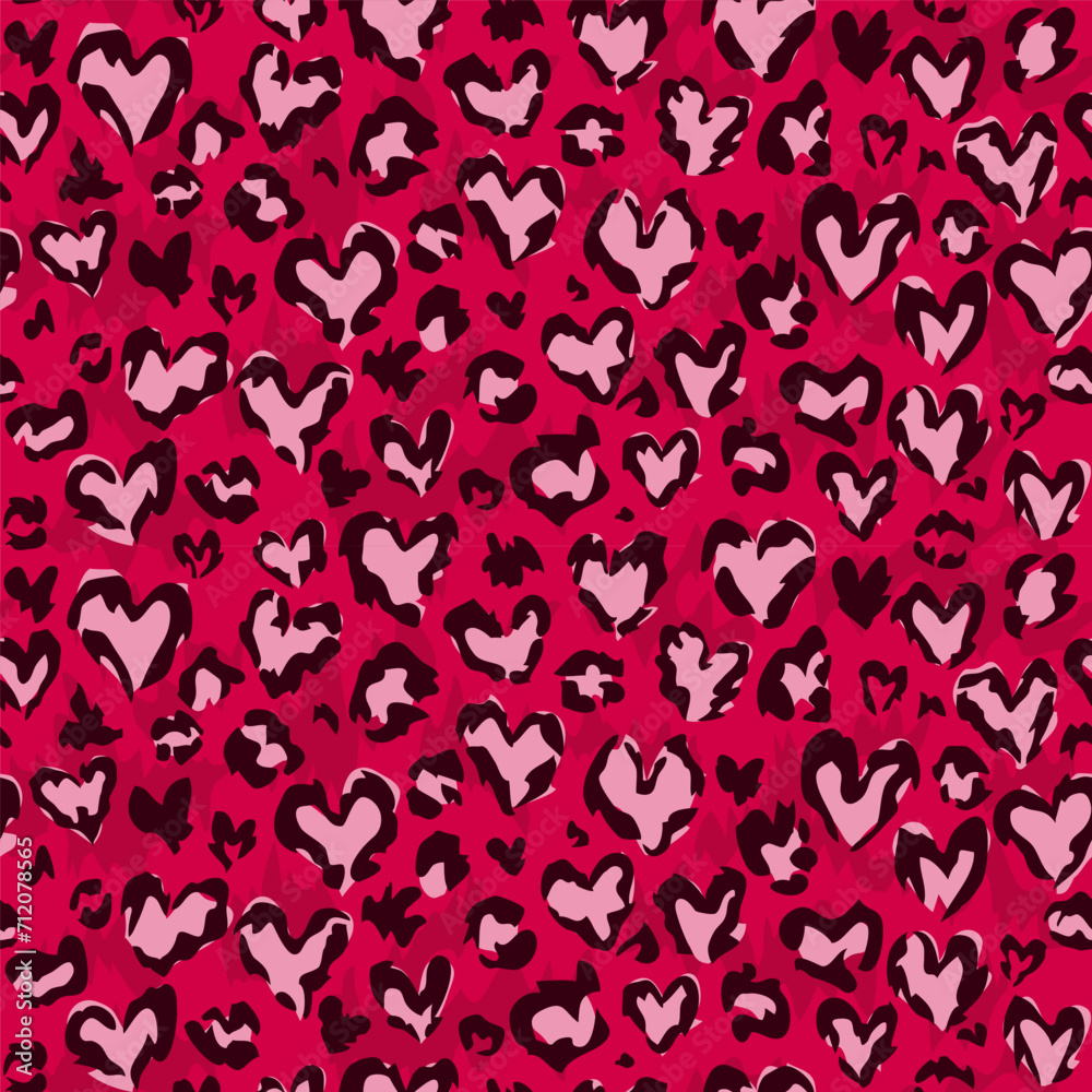 Abstract seamless leopard print with hearts elements. Vector design for textile, wrapping paper, greeting cards. Romantic background for Valentine's Day or wedding. Abstract seamless leopard print with hearts elements. Vector design for textile, wrapping paper, greeting cards. Romantic background for Valentine's Day or wedding.