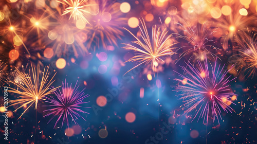 Fireworks at New Year and copy space - abstract holiday background