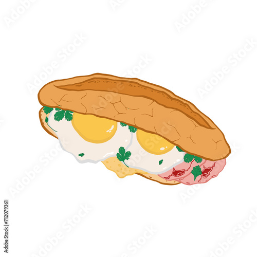 national Vietnamese street food eps 10 illustration on white background. Banh Mi. Baguette with meat and vegetables